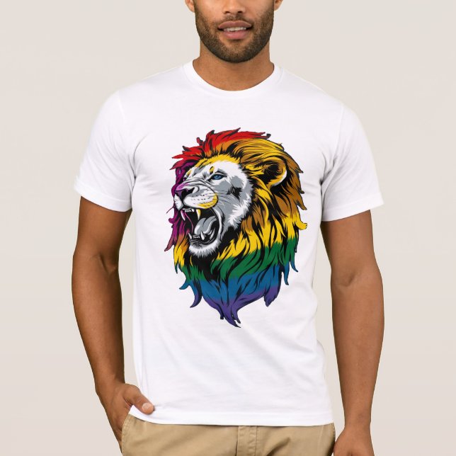 Rainbow Mane Roaring Lejon HGBTQ+ Pride T-Shirt (Framsida)