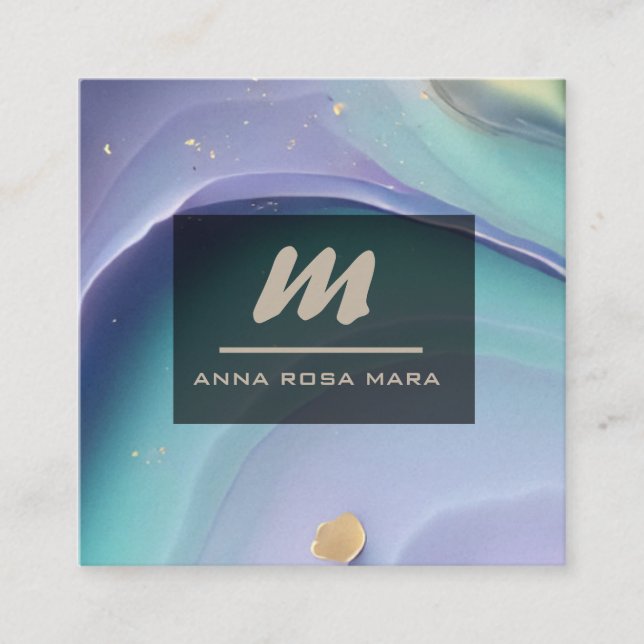 *~* Rainbow Marble QR PASTEL Luxe Initial AP66 Fyrkantigt Visitkort (Framsida)