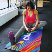 Rainbow Marble Swirls Fluid Art Yoga Mat