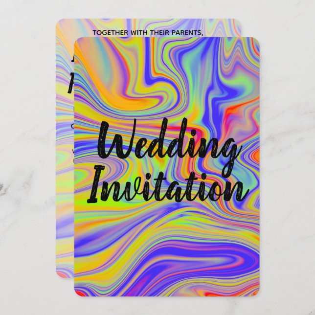 Rainbow Marbling Wedding bjudande Inbjudningar (Fram/baksida)