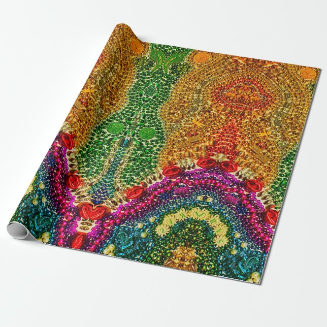 Rainbow Mardi Gras Bead Art Wrapping Papper Presentpapper (Utrullad)