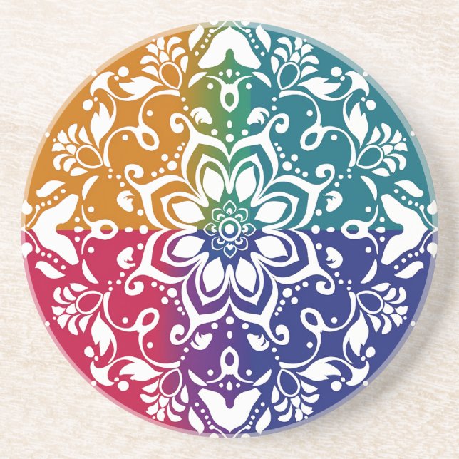 Rainbow Mehndi Mönster Sandstone Underlägg (Framsidan)