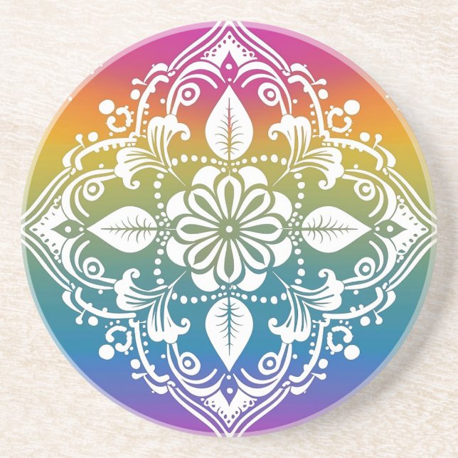 Rainbow Mehndi Mönster Sandstone Underlägg (Framsidan)