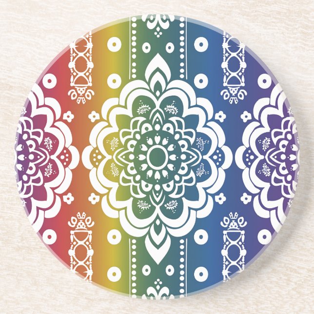 Rainbow Mehndi Mönster Sandstone Underlägg (Framsidan)