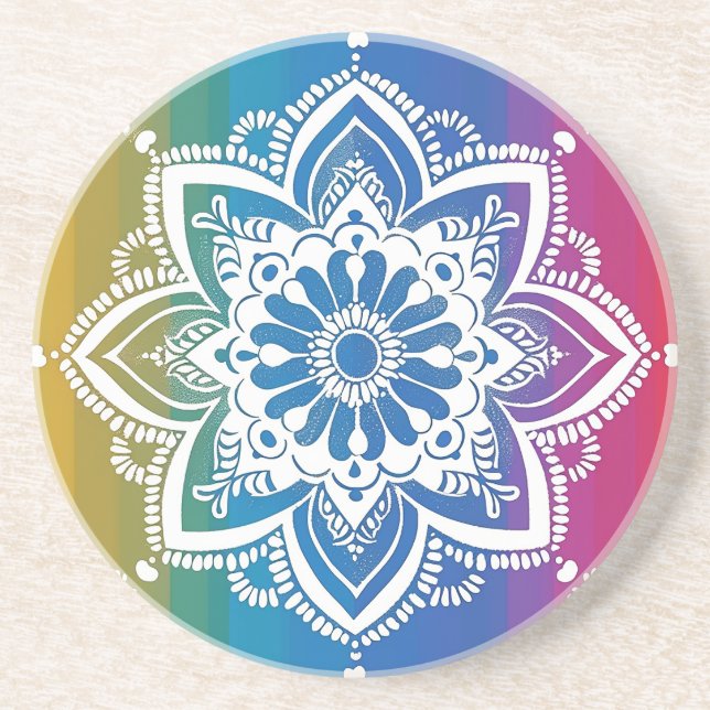 Rainbow Mehndi Mönster Sandstone Underlägg (Framsidan)