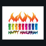 Rainbow Menorah Hanukkah Hälsning Poster<br><div class="desc">Contemporary som har kallats regnbåge menorah candelabrum brukade fira den judiska helgdag Hanukkah,  även känd som festivalen i Ljus.</div>