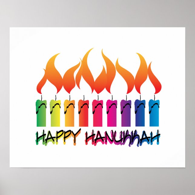 Rainbow Menorah Hanukkah Hälsning Poster (Framsidan)