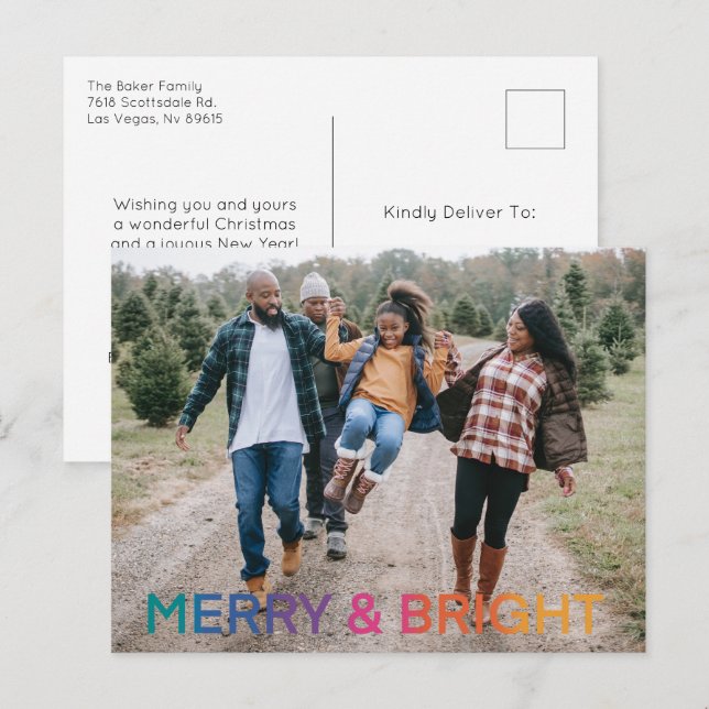 Rainbow Merry och Bright Photo Helg Vykort (Fram/baksida)