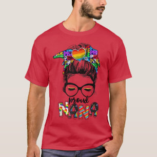 Rainbow Messy Bun Proud Nana Gay & Lesbisk LGBT Pr T Shirt
