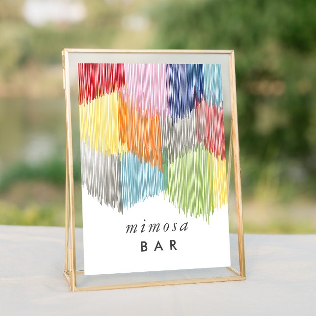 Rainbow Mimosa Pub Fringe Bachelorette Bord Sign (Colorful rainbow modern fringe bachelorette party mimosa bar table sign.)