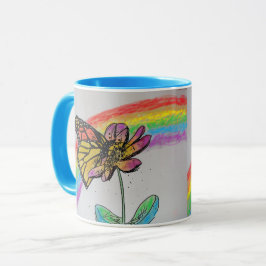 Rainbow Monarch Butterfly Mugg Blue