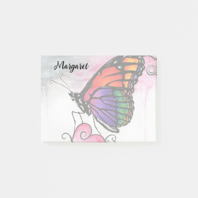 Rainbow Monarch Butterfly Original Fantasy Art Post-it Block (Framsida)