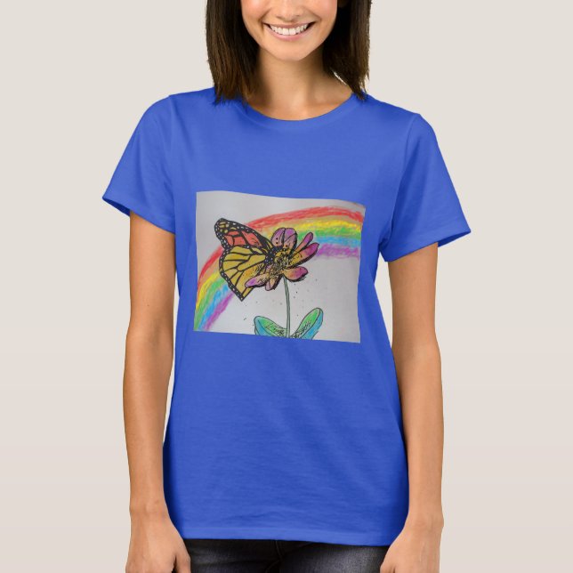 Rainbow Monarch Butterfly Painting Womens T Shirt (Framsida)
