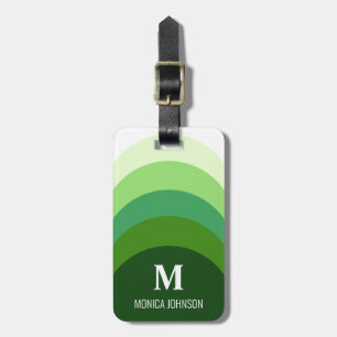 Rainbow Monogram Custom Name Grönt Rand Bagagebricka