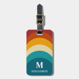 Rainbow Monogram eget namn Retro Sunset Rand Bagagebricka