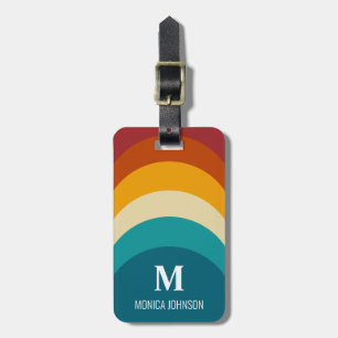 Rainbow Monogram eget namn Retro Sunset Rand Bagagebricka