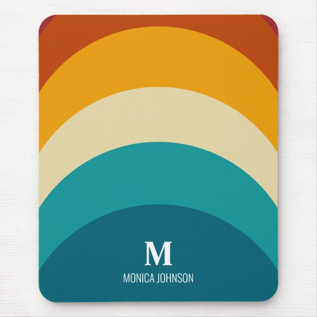 Rainbow Monogram eget namn Retro Sunset Rand Musmatta (Framsidan)