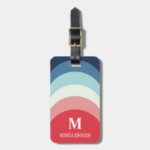 Rainbow Monogram, eget namn, rött och blå Rand Bagagebricka