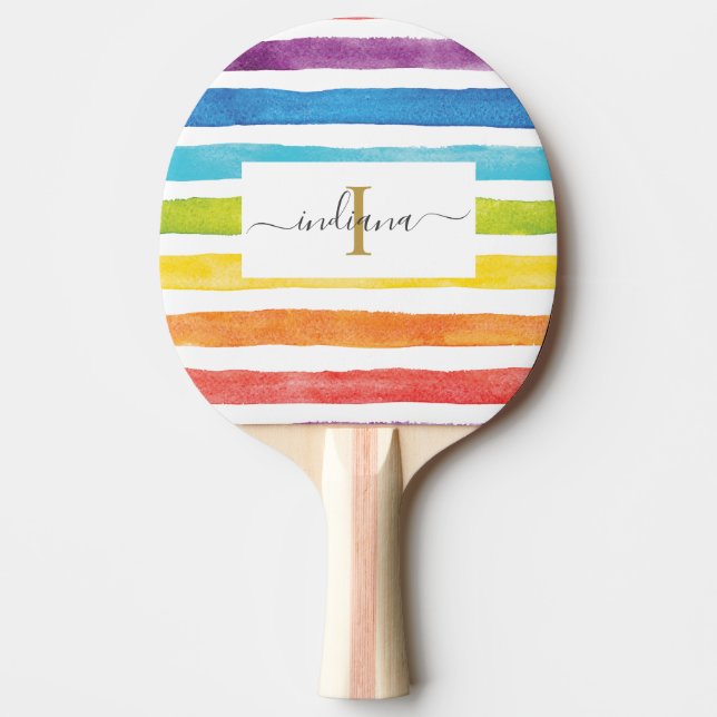 Rainbow Monogram Namn Script Anpassningsbar Pingisracket (Framsidan)