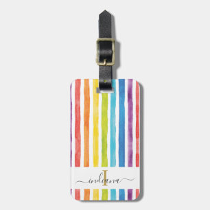 Rainbow Monogram Watercolor Rand Bagagebricka