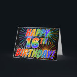 Rainbow Mönster "LYCKLIG 16TH BIRTHDAY!"   Firewor Kort<br><div class="desc">Framsidan av denna öga-infångande, livfulla och spännande hälsningskortdesign har ett färgstarkt berömmande fyrverkerier inspirerat mönster, tillsammans med meddelandet "LYCKLIG 16:E BIRTHDAY!" med en flerfärgad regnbågsinspirerad övertoning mönster, på en svart färgad. Insidan innehåller ett anpassningsbar hälsning-meddelande, eller så kan det kanske rensas och lämnas tomt om ett meddelande ska skrivas för...</div>