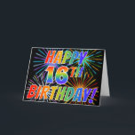 Rainbow Mönster "LYCKLIG 16TH BIRTHDAY!"   Firewor Kort<br><div class="desc">Framsidan av denna öga-infångande, livfulla och spännande hälsningskortdesign har ett färgstarkt berömmande fyrverkerier inspirerat mönster, tillsammans med meddelandet "LYCKLIG 16:E BIRTHDAY!" med en flerfärgad regnbågsinspirerad övertoning mönster, på en svart färgad. Insidan innehåller ett anpassningsbar hälsning-meddelande, eller så kan det kanske rensas och lämnas tomt om ett meddelande ska skrivas för...</div>