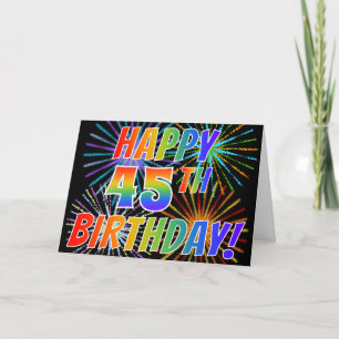 Rainbow Mönster "LYCKLIG 45TH BIRTHDAY!" + Firewor Kort