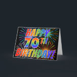 Rainbow Mönster "LYCKLIG 70TH BIRTHDAY!"   Firewor Kort<br><div class="desc">Framsidan av den här roligten har öga-infångande och pulserande hälsningskortet en färgstark mönster inspirerad av högstämda fyrverkerier, tillsammans med meddelandet "LYCKLIG 70:E BIRTHDAY!" med en flerfärgad regnbågsinspirerad övertoning mönster, i svart färgad. Insidan innehåller ett anpassat hälsning-meddelande, eller så kan det kanske rensas och lämnas tomt om ett meddelande ska skrivas...</div>