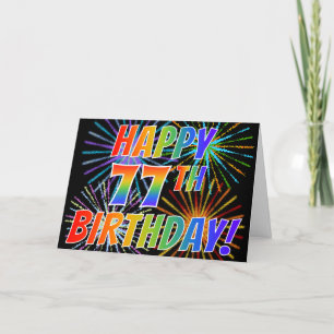 Rainbow Mönster "LYCKLIG 77TH BIRTHDAY!" + Firewor Kort