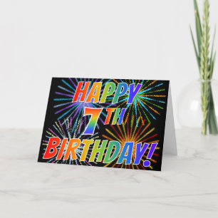 Rainbow Mönster "LYCKLIG 7:E BIRTHDAY!" + Firework Kort