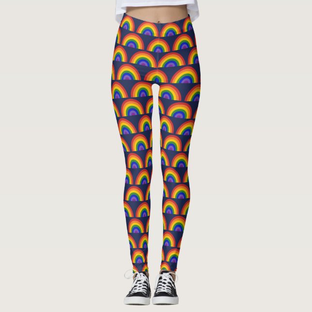 Rainbow Mönster på Pridet Navy Blue LGBTQ Leggings (Framsida)