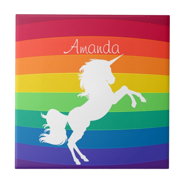 Rainbow Mönster White Unicorn Personlig Anpassning Kakelplatta (Framsidan)