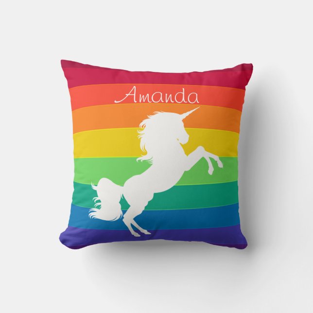 Rainbow Mönster White Unicorn Personlig Anpassning Kudde (Framsida)