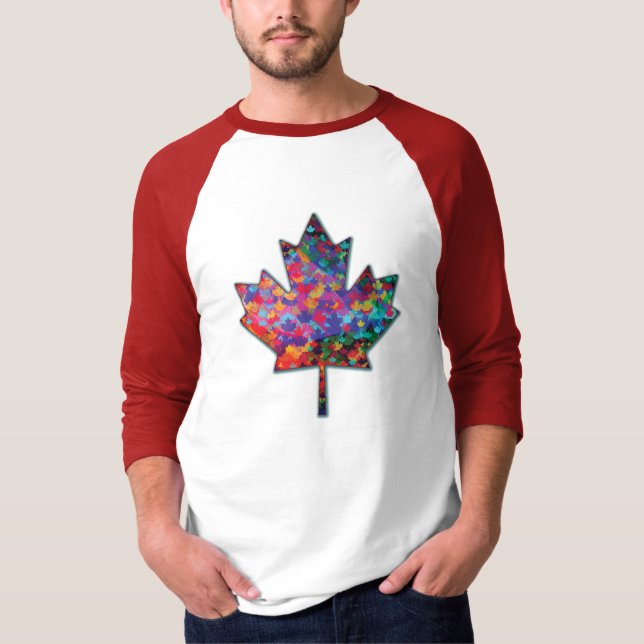 Rainbow Mosaic Canada Maple Löv och Shadow T-Shir T Shirt (Framsida)