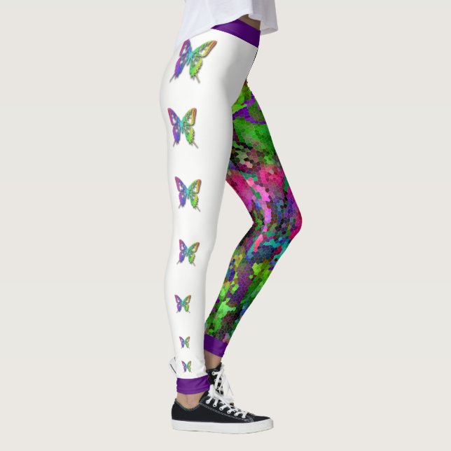 [Rainbow Mosaic] Nedfläckad-Glass Effect Butterfli Leggings (Höger)