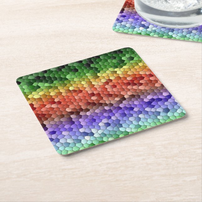 Rainbow Mosaic Pattern Underlägg Papper Kvadrat (Vinklad)