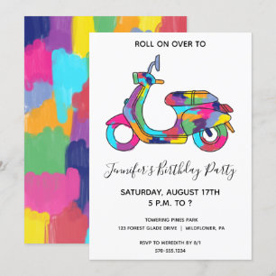 Rainbow Motor Scooter Moped Party Inbjudningar