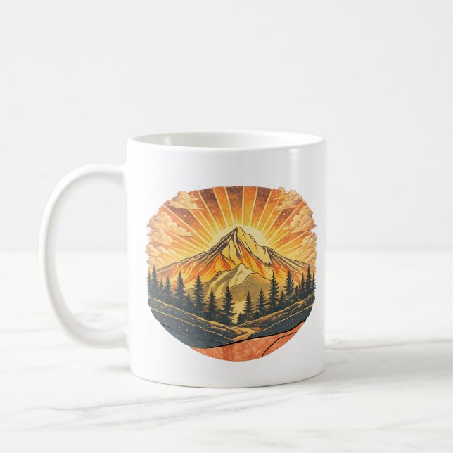 Rainbow Mountain Peak | Retro Mountains Sunrise  Kaffemugg (Vänster)