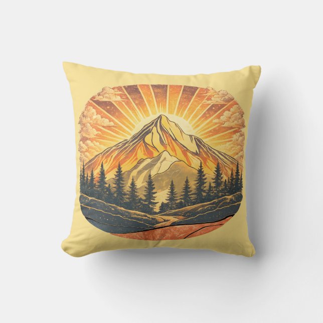 Rainbow Mountain Peak | Retro Mountains Sunrise  Kudde (Framsida)