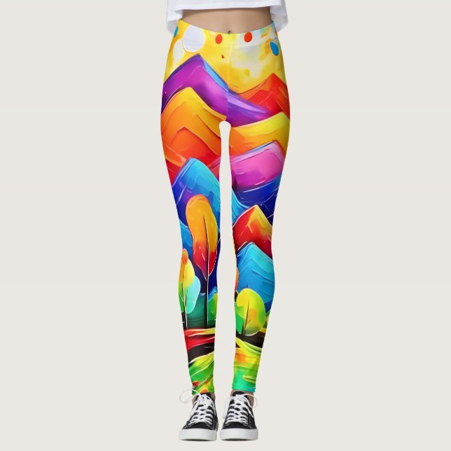 Rainbow Mountains Abstrakt liggande Leggings (Framsida)