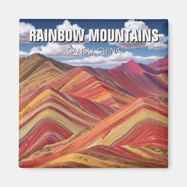 Rainbow Mountains Gansu China Travel Magnet (Framsidan)