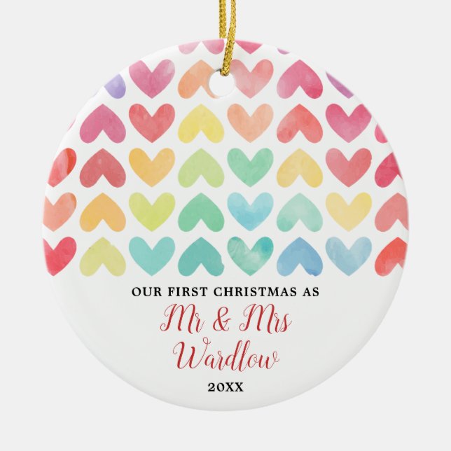 Rainbow Mr & Mrs eller Gay Personlig par Julgransprydnad Keramik (Framsidan)