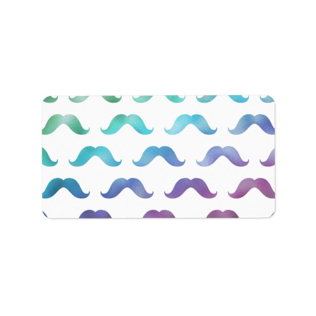 Rainbow Mustache Faux Foil Metallic Mustacher Adressetikett (Framsidan)