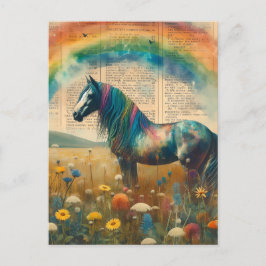 Rainbow Mustang Vintage Dictonary Page Collage Vykort