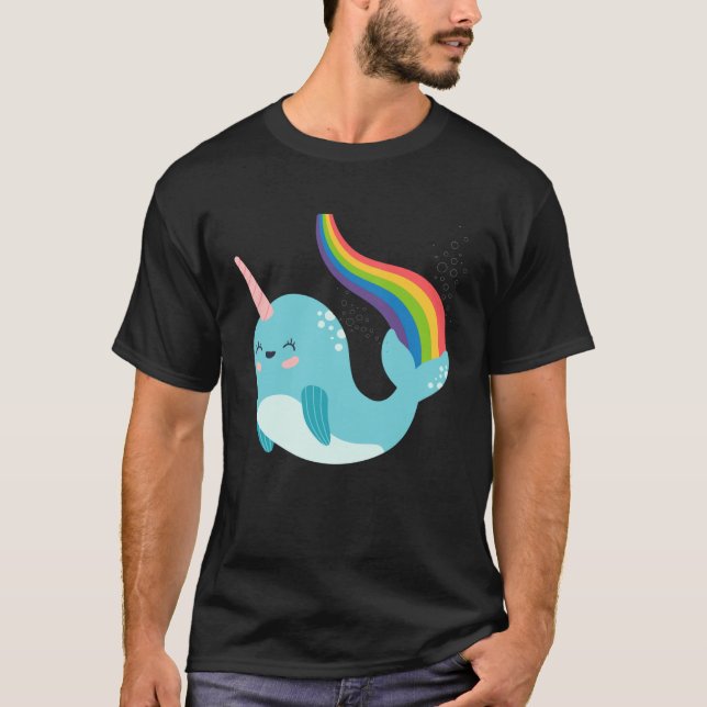 Rainbow Narwhal for Girls Cute Narwhale Graphic T Shirt (Framsida)