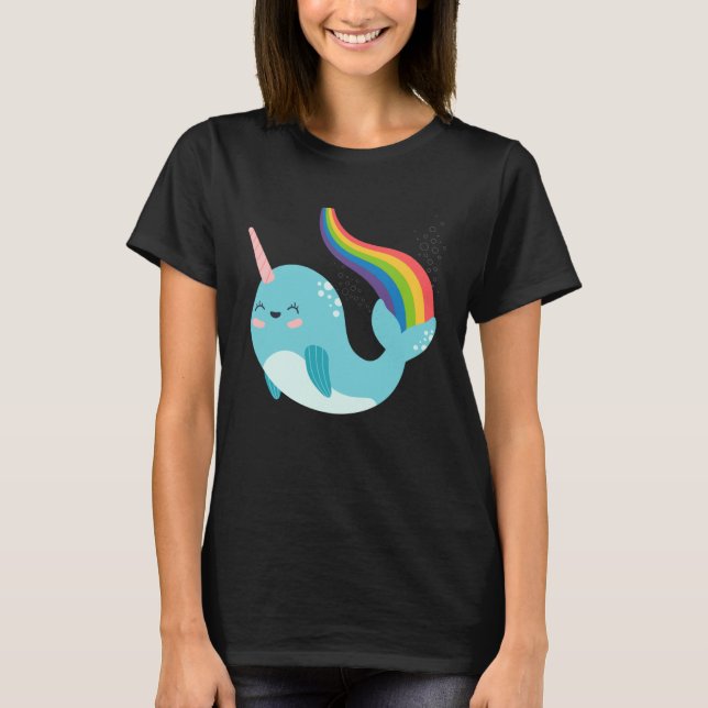 Rainbow Narwhal for Girls Cute Narwhale Graphic T Shirt (Framsida)