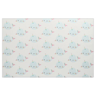 Rainbow Narwhal Kawaii Mönster i Pastel Blue Tyg