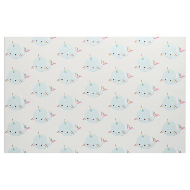 Rainbow Narwhal Kawaii Mönster i Pastel Blue Tyg (Fat Quarter)