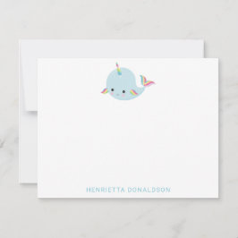 Rainbow Narwhal Kawaii Mönster Pastel Blue Namn Anteckningskort