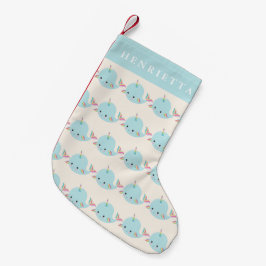 Rainbow Narwhal Kawaii Mönster Pastel Blue Namn Liten Julstrumpa